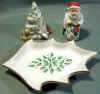 Lenox Santa And Christmas Tree Salt & Pepper Figurines With Tray